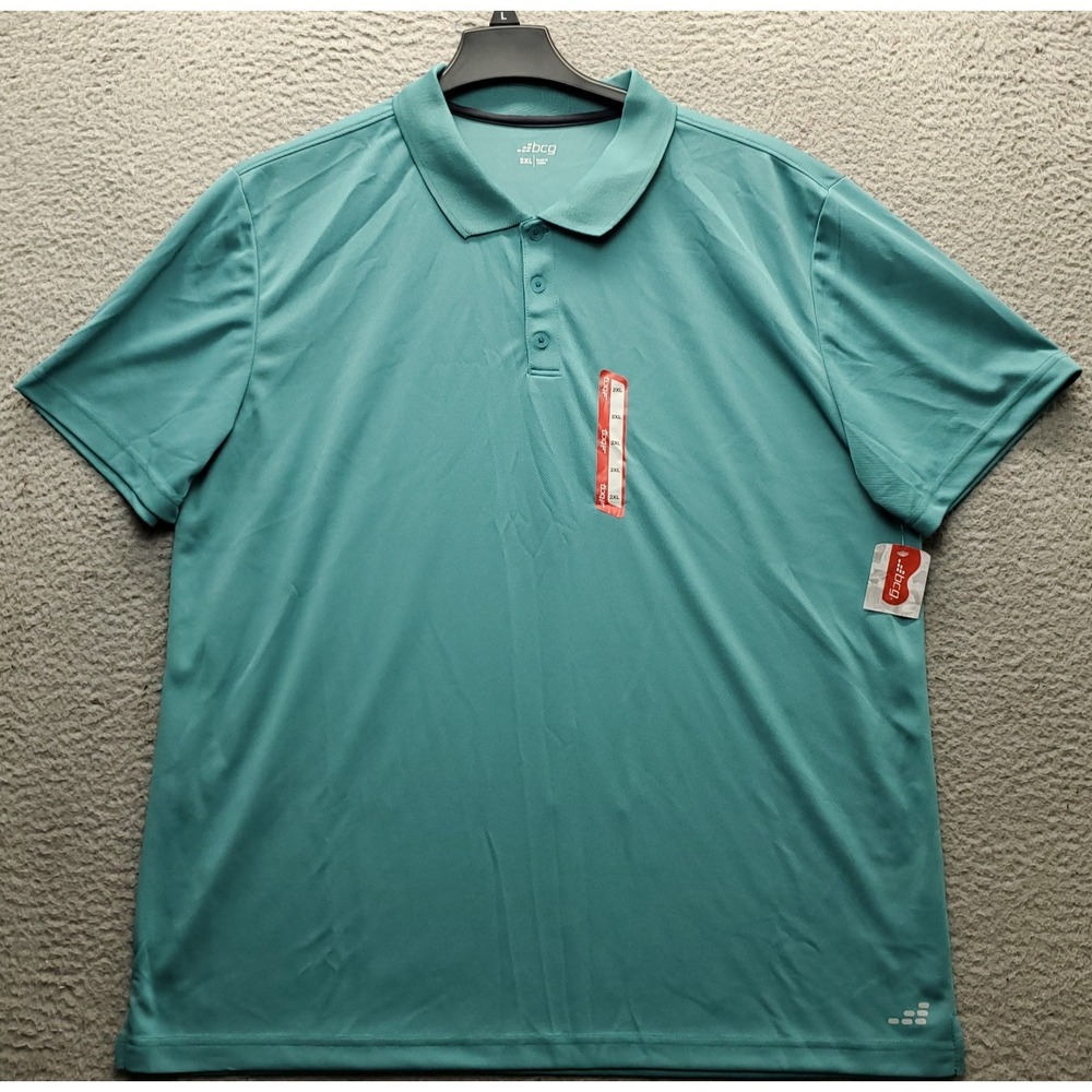 BCG Golf Performance Polo Shirt Men 2XL Green Short Sleeve Athletic Slit Popover